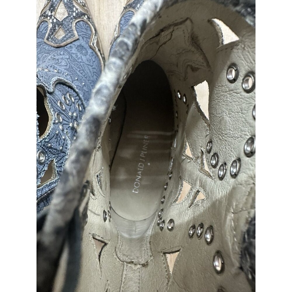 Donald J Pliner Women’s Westen Sami Cowboy Boots Cut Outs Snake Skin Sz 7 Blue - Picture 4 of 10